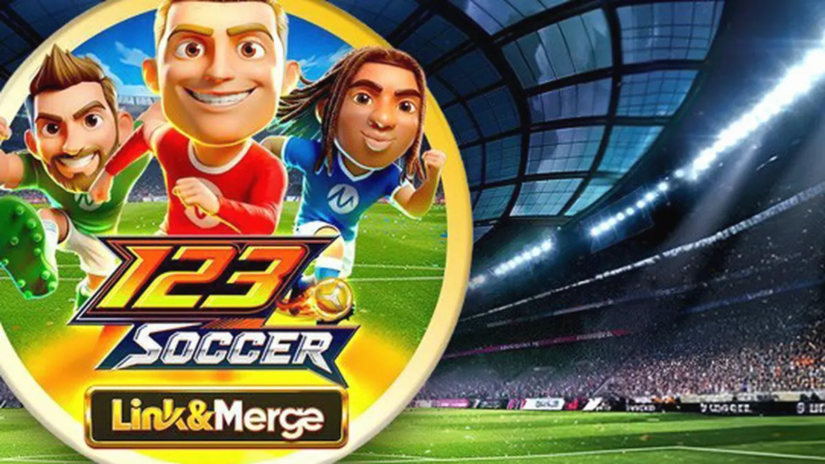 Tampilan layar permainan slot 123 Soccer Link&Merge dengan tema sepak bola yang dinamis