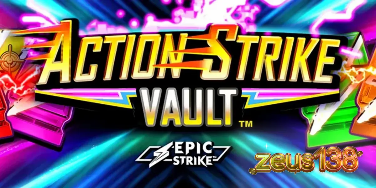 Tampilan visual slot Action Strike Vault dengan latar belakang kosmik dan neon